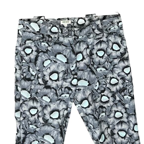 Kenzo Gray Black Blue Iridescent Floral Zip Ankle Stretch Skinny Jeans Sz 38 / 8 - Picture 4 of 12